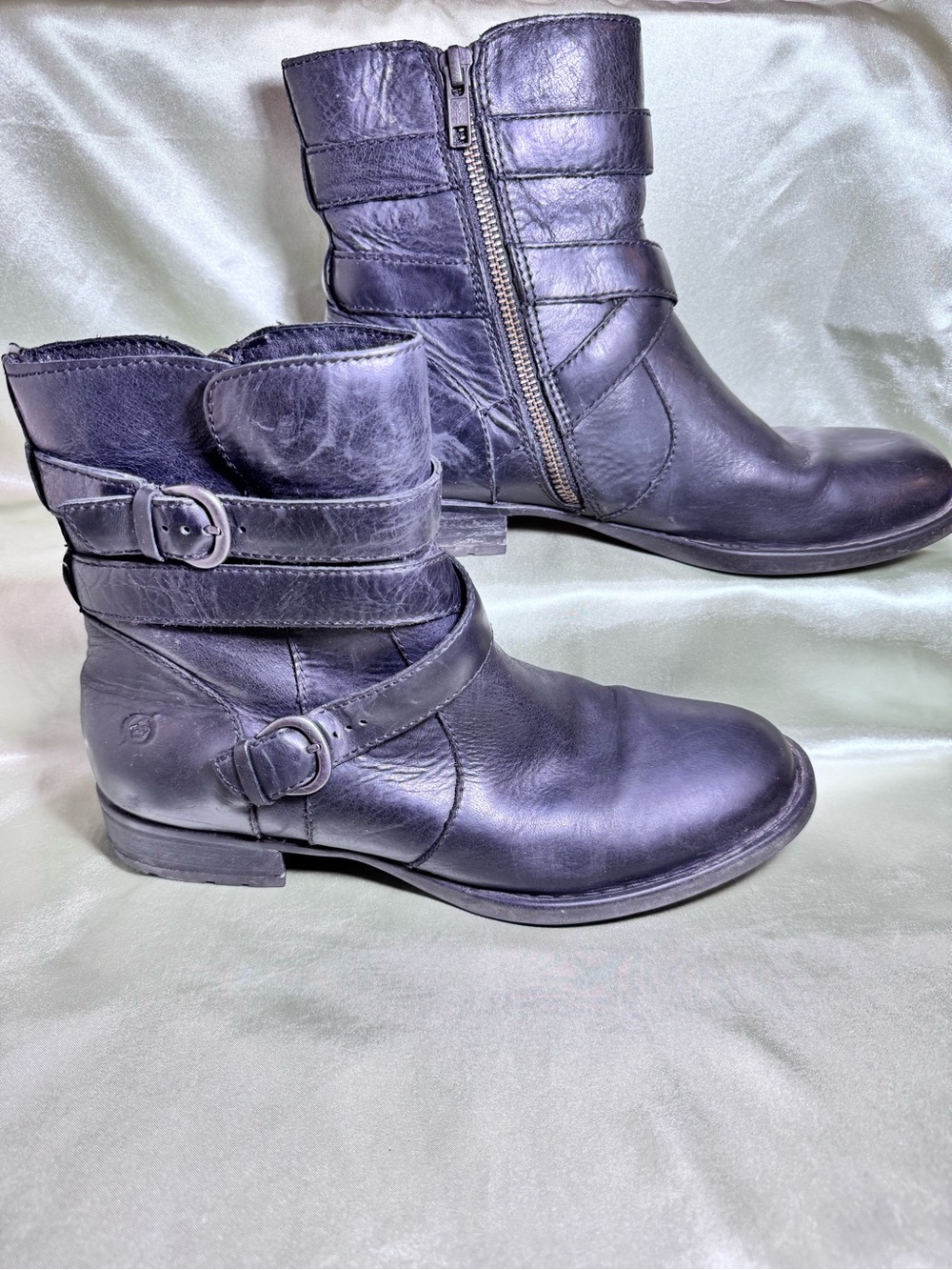 Born Leather Black Zip Mid Boots D76203 CQE15 Women’s Size 8